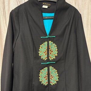 Embroidered Chinese Jacket | Lotus Flower Details | Black & Green